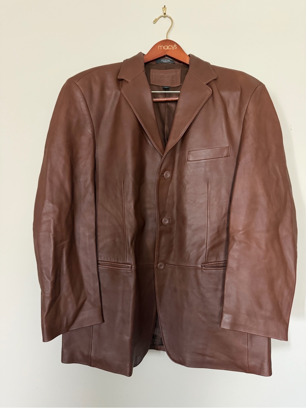 Stafford Men's Brown 100% Genuine Leather Blazer Jacket Size Large